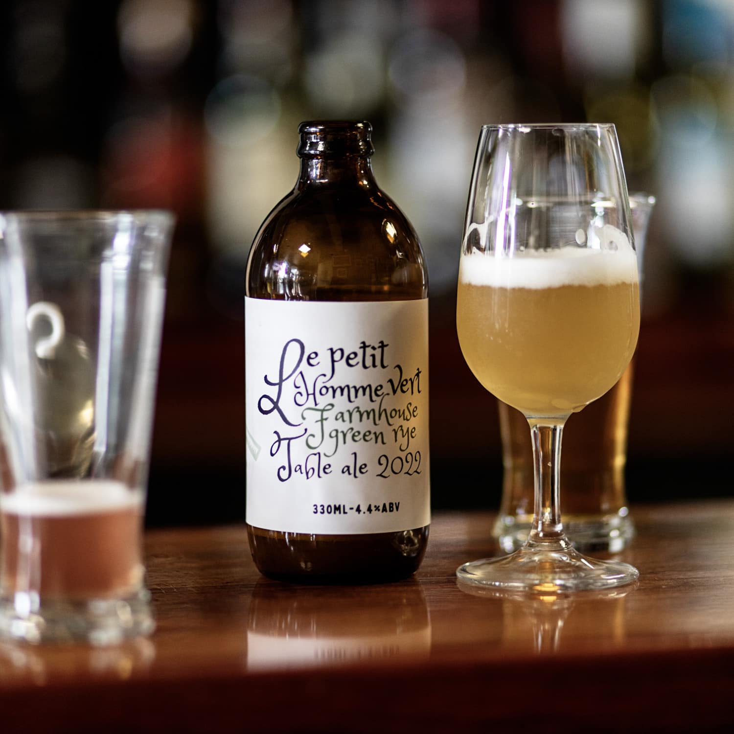 Bottle and glass of Little Green Men craft beer at the British Hotel in Deloraine