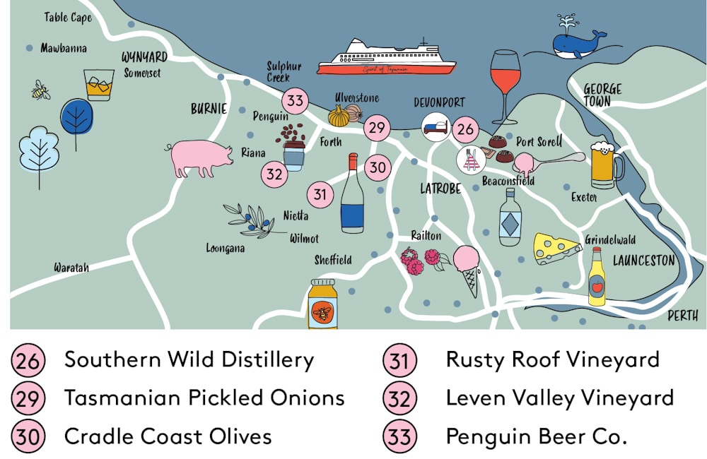 Devonport – Penguin mini trail map with six producer stops.