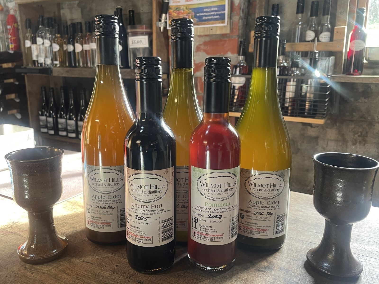 Cider and spirit tasting at Wilmot Hills Orchard & Distillery in Tasmania